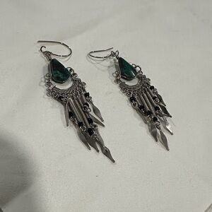 Elegant Silver and Green Dangle Earrings